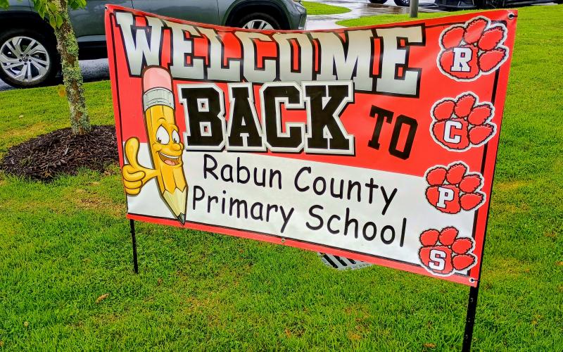 Megan Horn/The Clayton Tribune. Colorful signage welcomed students back to Rabun County Primary School (RCPS) on Monday, Aug. 4. RCPS Principal Carla Truelove described the first day as a mix of “excitement, nervousness and curiosity.”