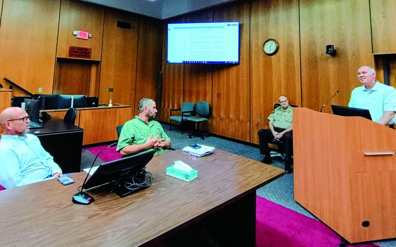 Megan Horn/The Clayton Tribune. Rick Story, director of development for Rabun County, discusses at Tuesday’s Aug. 26 Rabun County Board of Commissioners meeting potential grant funding Rabun County could receive from the Broadband Equity, Access and Deployment (BEAD) Program. The final proposal for the BEAD program is currently in a seven-day public comments phase before being submitted to the National Telecommunications and Information Administration (NTIA) for final approval.