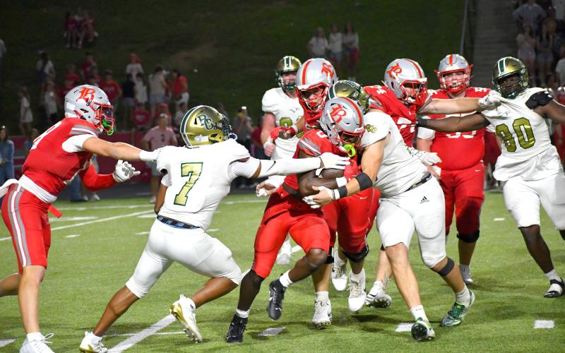 Wesley Branch/The Clayton Tribune. Rabun Gap, seen here against Baylor earlier this season, got its first win of 2025 on Sept. 5 and will have its home opener on Friday, Sept. 12.