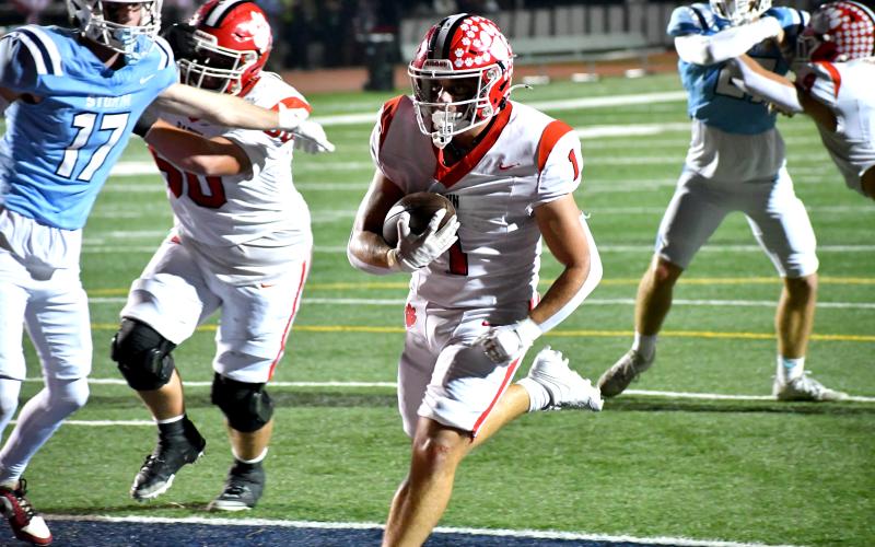 Wesley Branch/The Clayton Tribune. Rabun County senior running back Lake Evans runs into the end zone for a touchdown versus Providence Christian Academy in the Wildcats’ 62-21 win on Sept. 26. Evans finished the game with 85 yards and a touchdown.