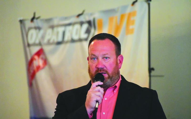 Enoch Autry/The Clayton Tribune. Hazen (Ark.) Police Chief Bradley Taylor spoke to a crowd at The Dillard House Resort on Oct. 17 about handling the stress of being in law enforcement