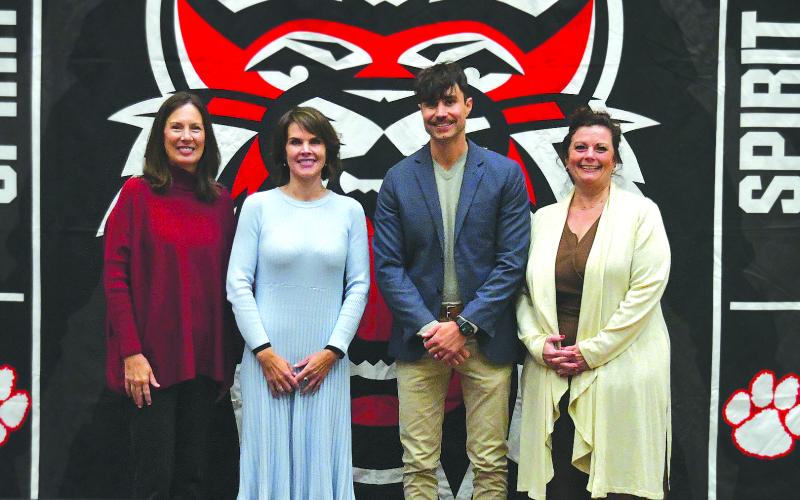 Enoch Autry/The Clayton Tribune. The annual Rabun County Schools “Teacher of the Year Banquet” was held on Nov. 10 in the high school’s Fine Arts Building. This year’s teachers of the year are (from left) Stefanie Anderson of the primary school; Sharron Littrell of the elementary school; Jacob Bennett of the middle school and April Jones of the high school. Littrell also was named the school system’s teacher of the year.
