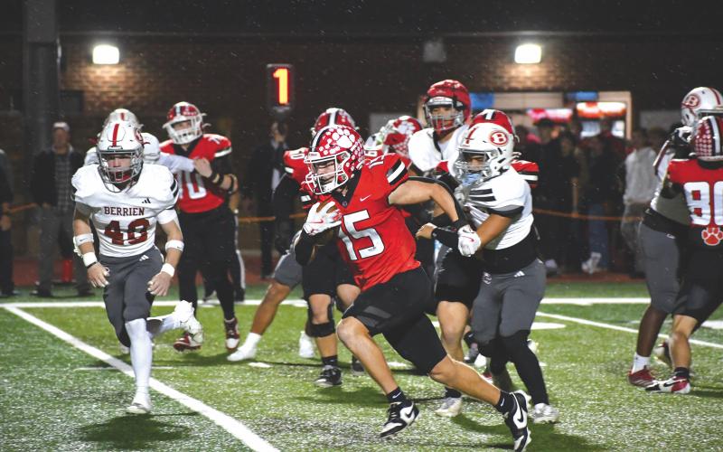 Wesley Branch/The Clayton Tribune. Rabun County senior running back Reid Giles runs for an 88-yard touchdown in Rabun County’s win over Berrien. Giles led the team in rushing, recording 175 yards on 13 carries.