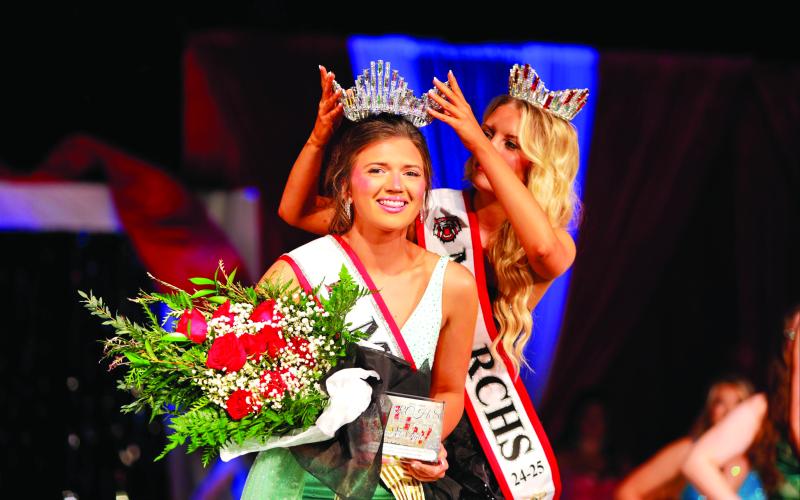 Submitted Photo. Sayler Waldrip, Miss RCHS 2024, crowns Miss RCHS 2025 Hayden Bass.