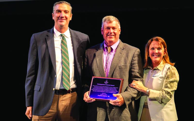 Submitted Photo. From left, Rabun Gap Head of School Jeff Miles, Dr. Stephen Arbitter ‘86, Associate Head of School for Advancement Paige Spivey