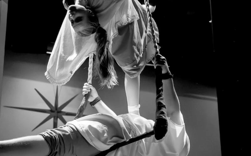 Submitted Photo. Abigail Brenner ’26 of Franklin, N.C., and Allen Arbitter ‘26 of Clayton, portray significant roles in Rabun Gap-Nacoochee School’s production of Lux Nativitas, which is a walk through the Gospel account of the nativity, with live music, inspired circus arts, and dance.