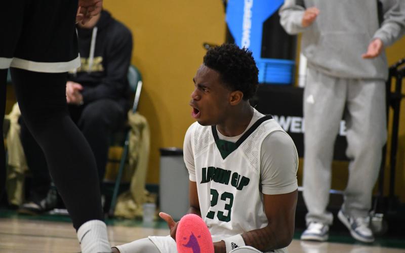 Wesley Branch/The Clayton Tribune. Rabun Gap junior guard Mikey Williams celebrates after an and-one in Rabun Gap’s 55-53 win over Carmel Christian on Dec. 5. Williams scored 26 points in the win, helping lead the Eagles to their seventh win of the season.
