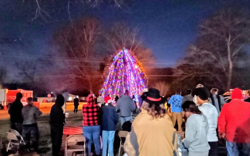Megan Horn/The Clayton Tribune. There was a lot of community involvement for this year’s City of Dillard tree lighting event on Dec. 3. A huge crowd admires the Christmas tree lighting after the countdown.