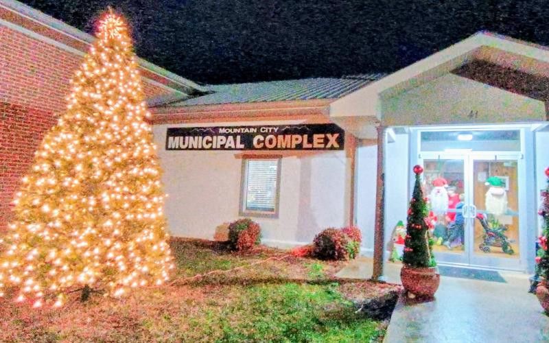 Megan Horn/The Clayton Tribune. Mountain City’s City Hall is decorated for Christmas inside and out.