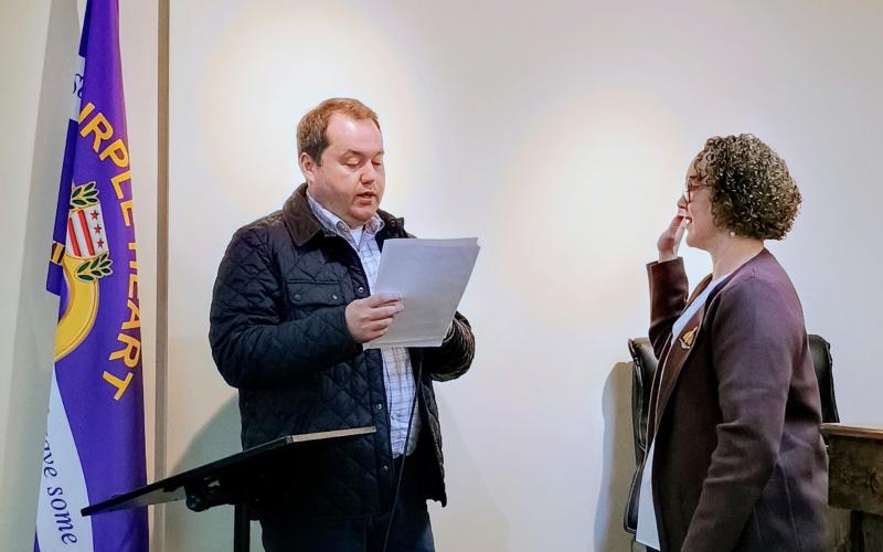Megan Horn/The Clayton Tribune. Benita Cotton-Orr affirms she will “truly perform the duties of Mayor of the City of Sky Valley” in her Oath of Office, administered by City Attorney Douglas Kidd during the Jan. 6 organizational and special called city council meeting.