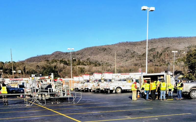Photo courtesy of Conner Horn. Utility trucks and personnel were stationed at Ingles in Clayton, as well as many other areas throughout the county. Linemen, road crews and public safety personnel could be seen working during Fern.