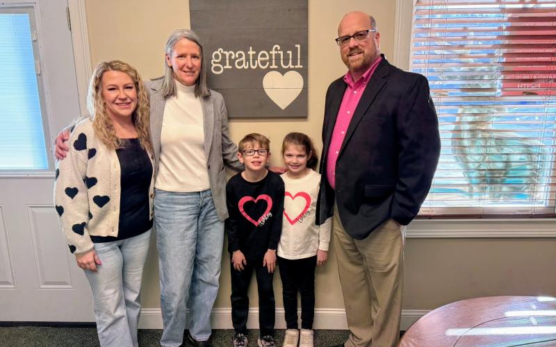 Local nonprofit Women of Worth (WOW) Recovery recently received a generous donation that sponsors the very first client for the new women’s residential substance-abuse recovery center in Rabun County. The donation was “In Loving Memory” of Ashley Fricks Blalock. Pictured are WOW Recovery Director Ashley York; Executive Director of F.A.I.T.H. Caroline Wallis; Jasher Blalock, 9; Jaley Blalock, 8; and James Blalock, wearing shirts in honor of Ashley.
