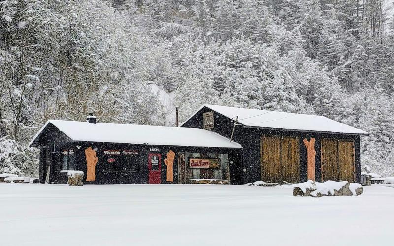 Photo courtesy of Conner Horn.  Rabun County was hit with over 7 inches of snow during Winter Storm Gianna last weekend. Many businesses, such as Burl Trove in Clayton, were decorated with snow.