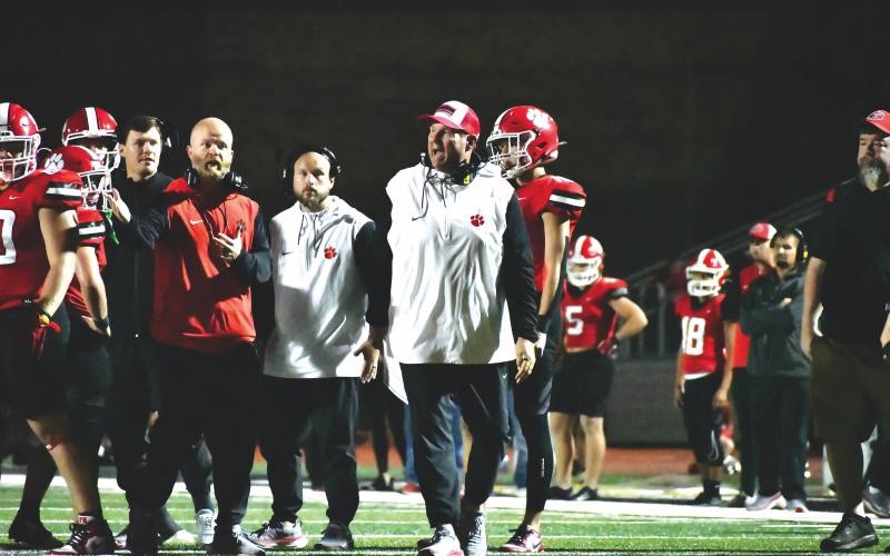 Tribune staff photo. Michael Davis reacts to a play on the field during Rabun County’s 2024 football season when Davis was the head coach. Davis has been hired at region rival Commerce as offensive coordinator.