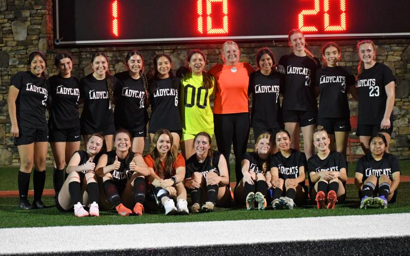 Wesley Branch/The Clayton Tribune. The Rabun County girls soccer team poses after its first win of the season over Elbert County on March 6.