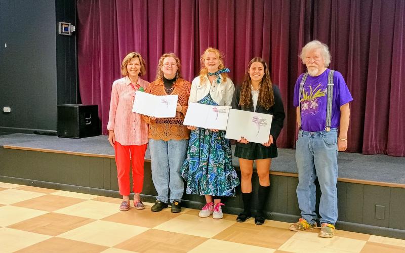 Megan Horn/The Clayton Tribune. Pictured are Allyson Aldrich, scholarship committee member; Christy Walden from Habersham Central High School, recipient of the Carolyn Hill Memorial Scholarship; Kendall Weisser from Rabun Gap-Nacoochee School, recipient of the Paula Van Huss Memorial Scholarship; Maria Valentina Aria Camargo from Tallulah Falls School, recipient the Celia Durand Memorial Scholarship; and Scholarship Committee Member Dietricht Hoecht. Not pictured is Scholarship Committee Chair Helen Rogers.