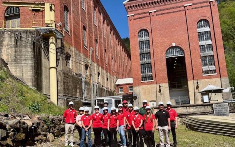 Submitted photo. Forward Rabun Youth Leadership members pose as a group outside Georgia Power’s Tallulah Gorge Hydroelectric Generating Plant on April 14. This visit was the last of the group’s current curriculum.