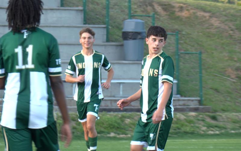 Photo courtesy TFS Athletics. TFS’ Simon Gainzarain Hernando (right) added a goal and three assists against Bethlehem Christian.