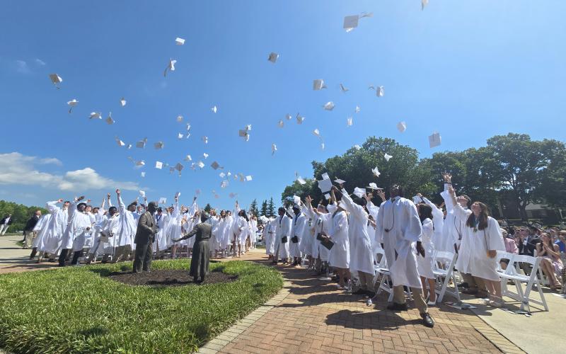 Enoch Autry/The Clayton Tribune.  A record number of seniors graduate during the morning of Sunday, May 17, at the Rabun Gap-Nacoochee School as 107 toss their caps into the air in celebration.