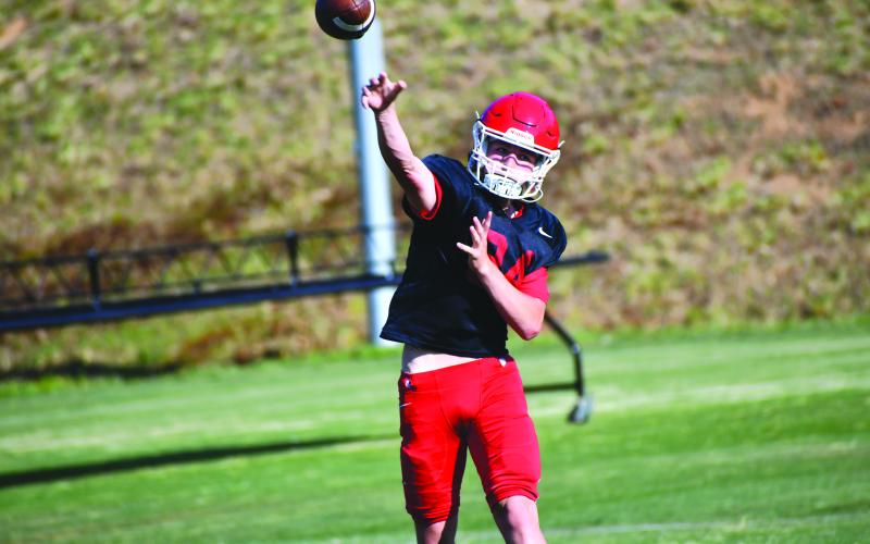 Wesley Branch/The Clayton Tribune.Rabun County rising sophomore quarterback Cooper Kowalsky releases the ball downfield during Rabun County’s spring football practice on May 5 at Rabun County High School. Kowalsky is slated to be the starting QB for the Wildcats in 2026 after backing up senior Ty Truelove last season.