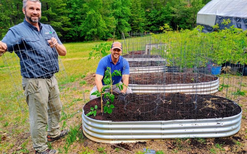 Megan Horn/The Clayton Tribune. Steven Patrick with UGA Extension Habersham and Nathan Eason with UGA Extension White County plant tomatoes that the Victory Home men will be able to eat. The Victory Home Greenhouse, 157 Victory Home Lane in Tallulah Falls, was home to the Headwaters Master Gardeners Spring Plant Sale May 6-9.