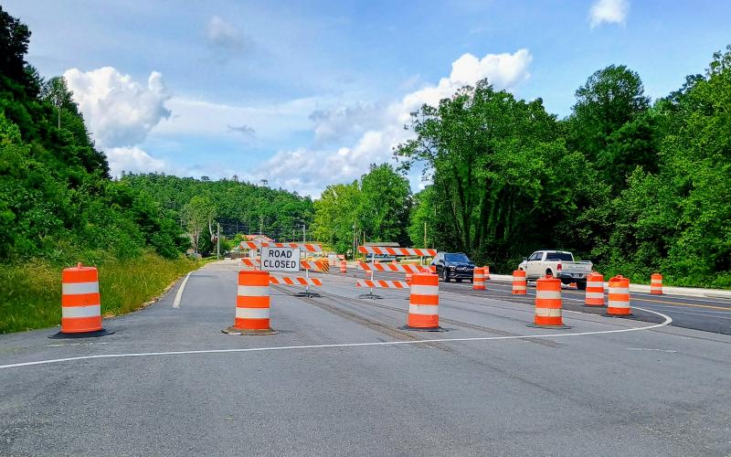 Megan Horn/The Clayton Tribune. A northbound view of construction work on Highway 441 in the City of Dillard area on June 1, just before the Dillard House sign.