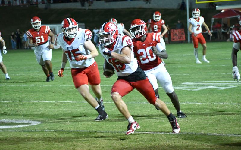 Wesley Branch/The Clayton Tribune. Rabun County senior Reid Giles races down the field in Rabun County’s 49-42 shootout win over Dalton in September 2025. Giles added to his long list of accomplishments when he was inducted into the Blitz Sports football Hall Fame on Monday.