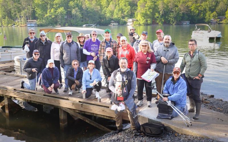 Submitted. Volunteers help clean up Lake Burton during the May 8 annual Cleanup Day. Those volunteers are individuals from LBCA, Georgia Power, Rotary Impact Club of Clayton and Savannah Riverkeeper.