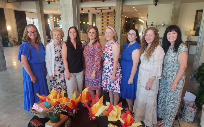 Submitted photo. From left, Club Co-president Sarah Munroe, GFWC Georgia President Peggy Wilson, Club Co-president Jessica Howard, GFWC Georgia 3rd Vice President Douglass, Club 1st Vice President Melissa Kornfeld, Club Treasurer Kadi Steele, Club Secretary Annie Pendleton and GFWC Georgia Director of Junior Clubs and Club 2nd Vice President Tina Neese are shown after being installed as officers.