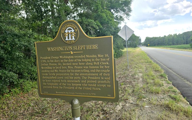 Enoch Autry/The Clayton Tribune. Historical marker on Newington Highway in Screven County denotes location where George Washington visited and slept during his Southern Tour in 1791. This year mark’s America’s 250th birthday.