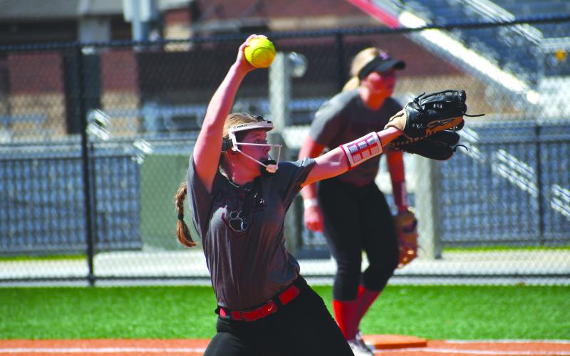 Wesley Branch/The Clayton Tribune. Rabun County rising sophomore Jessa Gipson pitches to a Habersham Central batter during Rabun County and Habersham Central’s July 20 scrimmage at Rabun County High School. The Lady Cats are looking to improve on last season’s 7-22 season.
