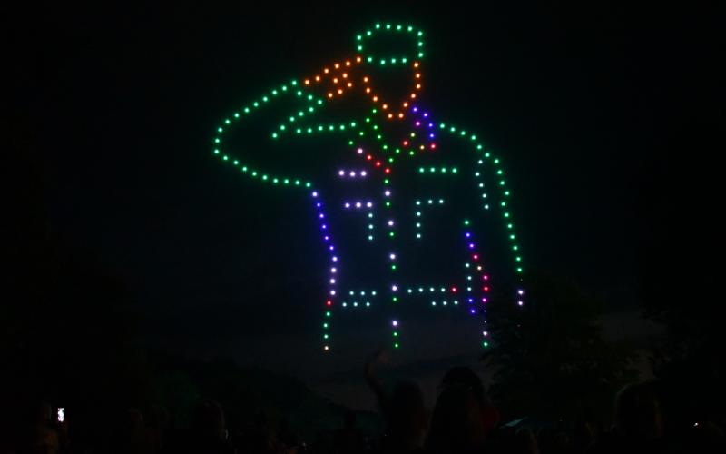Megan Horn/The Clayton Tribune. Many patriotic images were shown during the July 1 drone show at the Stars Over Clayton Light Show Celebration at Clayton City Hall. The company, Starstruck Drone Shows, put on Clayton’s drone show.