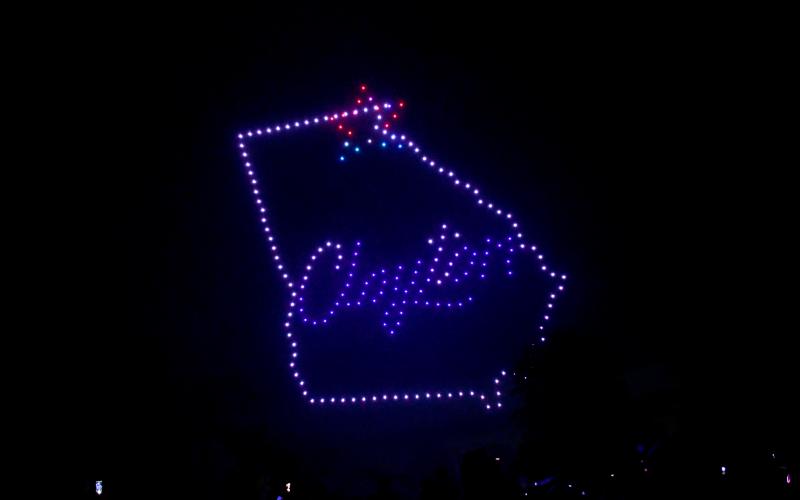 Megan Horn/The Clayton Tribune. Many patriotic images were shown during the July 1 drone show at the Stars Over Clayton Light Show Celebration at Clayton City Hall. The company, Starstruck Drone Shows, put on Clayton’s drone show.