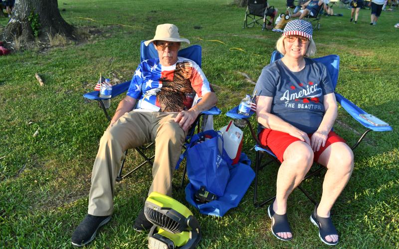 Megan Horn/The Clayton Tribune. Larry and Jan Ferguson from Tiger are proud Americans and excited for the Stars Over Clayton drone show on July 1 at Clayton City Hall.