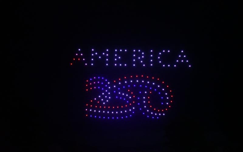 Megan Horn/The Clayton Tribune. Many patriotic images were shown during the July 1 drone show at the Stars Over Clayton Light Show Celebration at Clayton City Hall. The company, Starstruck Drone Shows, put on Clayton’s drone show.