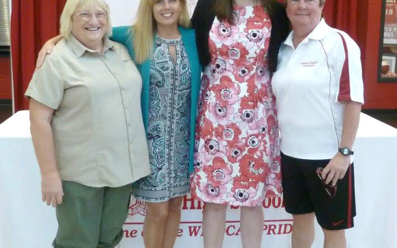 Submitted Photo. Pictured in 2012 are Gail Crowe, DeeDee Dillard, Grace Rogers and Janice Wayne at Rogers’ signing day with Shorter University.