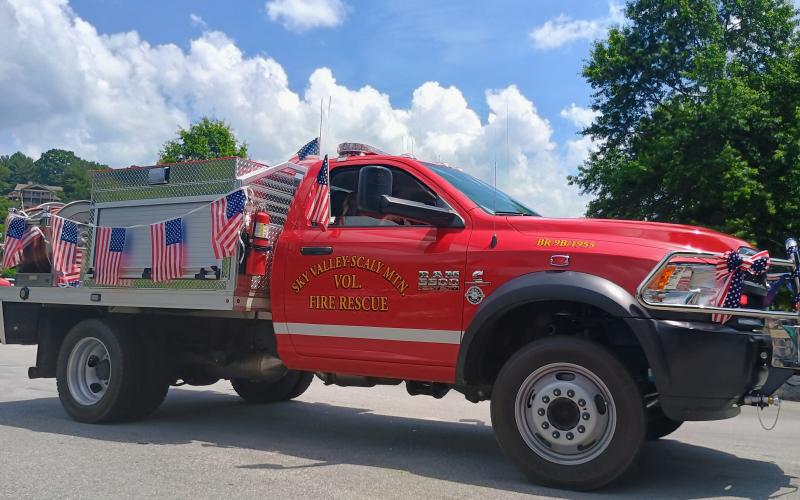 Megan Horn/The Clayton Tribune. The Sky Valley-Scaly Mountain Volunteer Fire Department was decked out in patriotic American flags to celebrate America’s 250th birthday in Sky Valley on July 3.