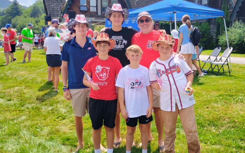Megan Horn/The Clayton Tribune.  Dub Randolph, 13; Jack Randolph, 11; Marshall Ferguson, 13; Landon Ferguson, 18; Johnny Ferguson, 16; and Heath Randolph are excited to be in Sky Valley for Independence Day activities.