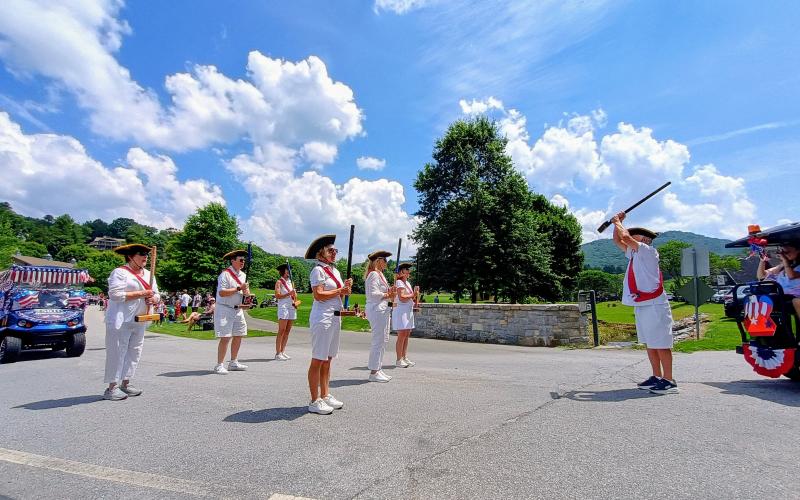 Megan Horn/The Clayton Tribune. Sky Valley Croquet players participate in the July 3 Independence Day parade by performing a choreographed dance.