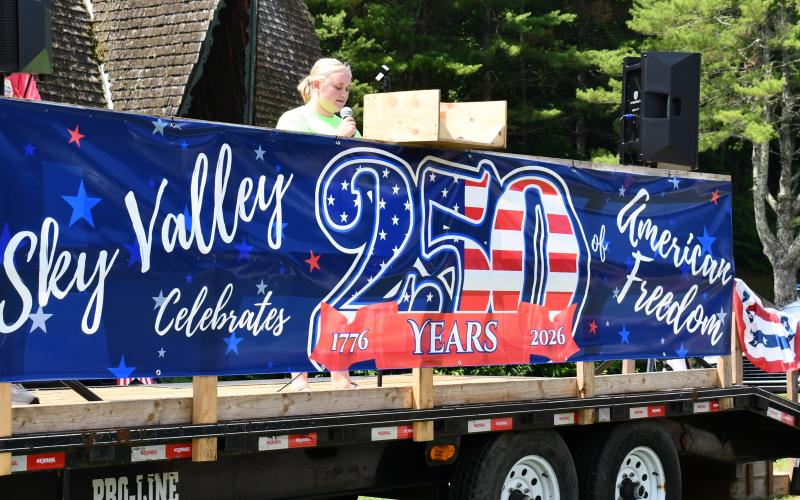 Megan Horn/The Clayton Tribune. Maggie Streetman sings The Star-Spangled Banner during Sky Valley Independence Day activities on Friday, July 3.