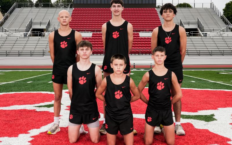 Submitted Photos. The Rabun County boys cross country team will be under the direction of first-year head coach Allison Craft. Front Row: (From left) Caleb Salter, Carter Pitts and Grayson Miller. Back Row: Andrew Wall, Tucker Beck and Everett Goodrow.