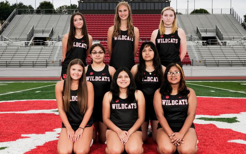 Submitted Photos.  The Lady Cats cross country team is projected to again be led by Kinley Jones, who now is a sophomore. Front Row: (From left) Jayden Griggs, Esmerelda Antonio Hernandez and Saray Rodriguez. Middle Row: Teresa Ruiz and Kimberly Martinez-Lachino. Back Row: Kinley Jones, Elizabeth Hilson and Savannah Crouch.