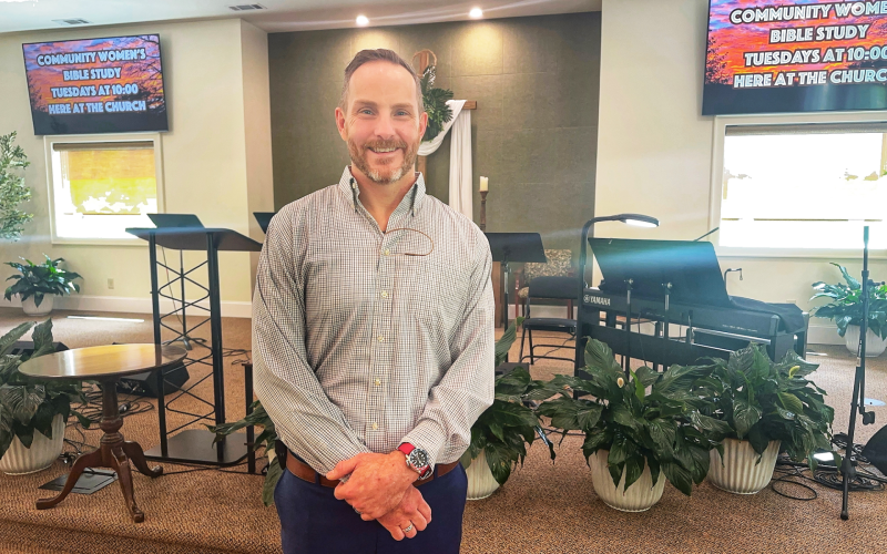 Submitted photo. Brian Blacklock stands in the sanctuary at Grace Chapel. Blacklock will begin serving as lead pastor on Aug. 3.