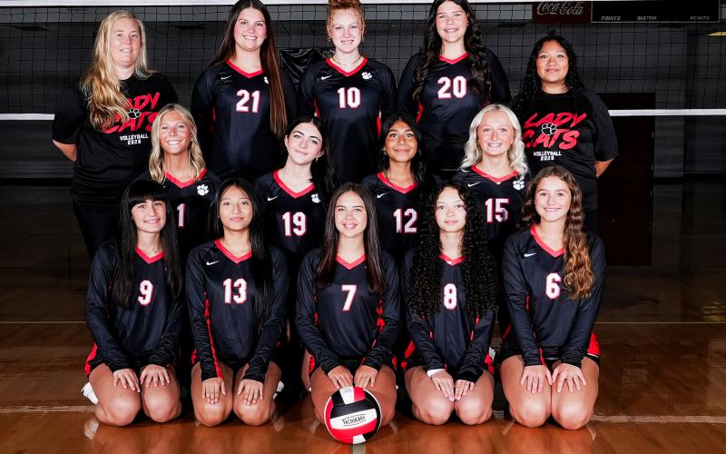 Submitted Photo. The Rabun County junior varsity volleyball team looks to continue improving their game skills. Front Row: (From left) Layla Savino, Julie Balderas, Macy Leinberger, Brandi Wall and Jayla Lovell. Middle Row: Emma Preves, Emma Burt, Itzel Ramos and Mikie Bray. Back Row: Coach Deanna Clark, Annabelle Hibberts, Irie McElroy, Ava Gragg and Tina Balderas.