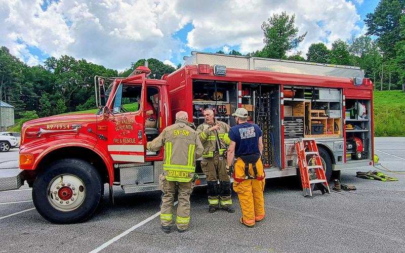 Megan Horn/The Clayton Tribune. Firefighters for the Sky Valley-Scaly Mountain Volunteer Fire Rescue Department got the opportunity to meet members of the community during Community Appreciation Day on Aug. 8.
