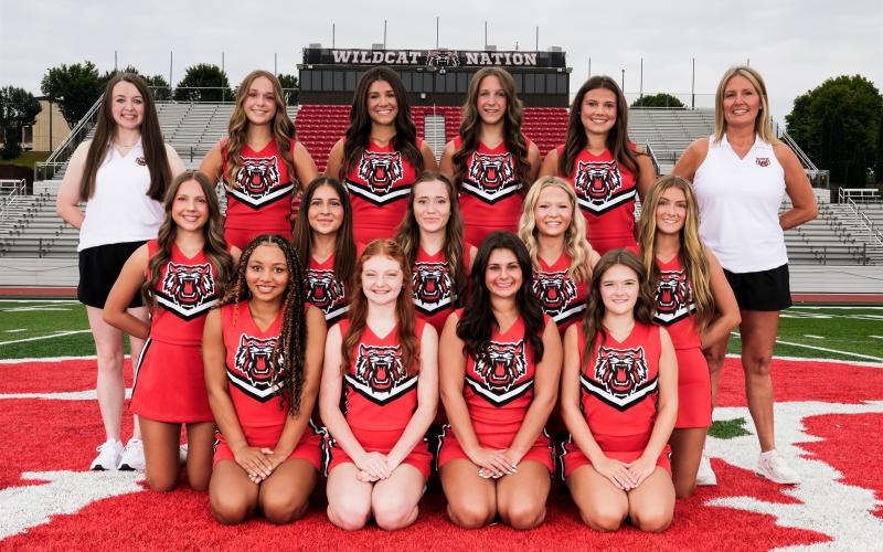 Submitted photo. In her last year as the head coach, Cristina Weber will have the RCHS varsity cheerleaders inspiring Wildcat Nation during football in the fall and basketball in the winter. Front Row: (From left) Kinley Burtch, Natalee Woodruff, Ella Weber and Mattie Dixon. Middle Row: Cayden Spivey, Kate Church, Kyleigh Kapherr-Coffey, Makayla Burrell and Bailey Weber. Back Row: Coach Katie Speed, Sophie Provance, Gracie Dunn, Peyton Jones and Emma Krivsky and Head Coach Christina Weber.