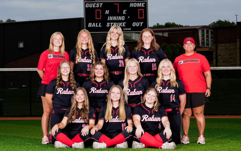 Submitted Photo. Jessica Evans has begun her third season as the Lady Cat softball head coach. Front Row: (From left) Addison Patton, Kynzlie McCall and Mattie Scott. Middle Row: Jalynn Gragg, Charley Weaver, Kenlee Hedge and Capi Welch. Back Row: Coach Makenna Talcott, Kyla Shook, Cecelia Fields, Aubrey Colbert and Head Coach Jessica Evans. NOT PICTURED: River Evans.