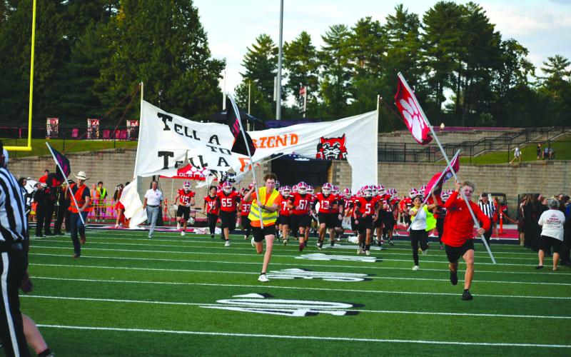 Enoch Autry/The Clayton Tribune. The Rabun County Wildcats run out onto the field to begin their 2026 campaign. RCHS would defeat visiting Metter 27-23 as former coach Lee Shaw brought his Tigers to Tiger.