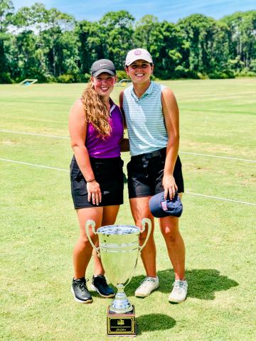 Juniors Brinson Hall of Mt. Airy, left, and Maggie Jackson of Clarkesville, varsity golfers from Tallulah Falls, spent a week at the  Fellowship of Christian Athletes Golf Camp held annually on St. Simons Island. (Submitted Photo)