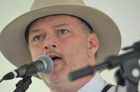 Wayne Knuckles/The Clayton Tribune. Nick Chandler, who leads Nick Chandler and Delivery, takes the stage Friday at the Dillard Bluegrass Festival.
